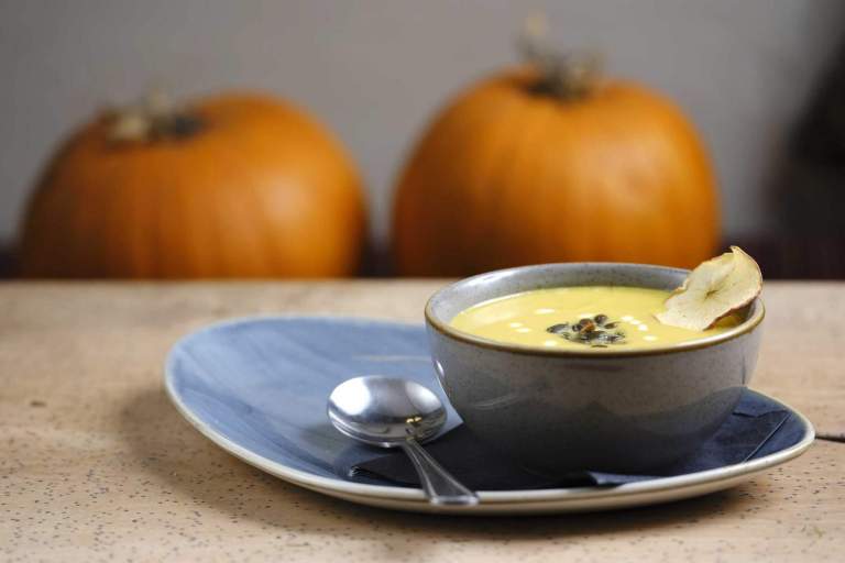 Pumpkin Soup. Served on the lunch menu at the Royal Oak in Meavy, Devon